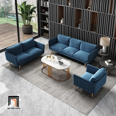 H1 Set 2 ghế sofa phòng khách KT111 Genlis vải nhung chân inox đẹp
