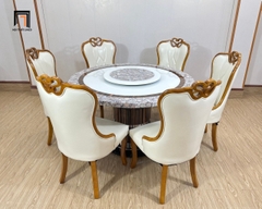 Set bàn ăn tròn 1m3 mặt đá GF35-BAD6-G32-B363 cao cấp