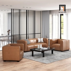 H1 Bộ ghế sofa màu nâu cho văn phòng KT149 Goyette bọc da mềm