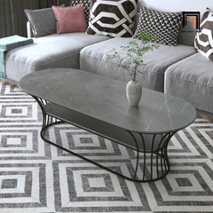 V1 Bàn sofa mặt đá oval 2 tầng BSF50 Kirdy 1m khung chân uốn cong