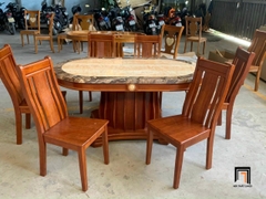 Bộ bàn ăn nhà bếp oval GF23-BAD6-G300-B358 mặt đá dày