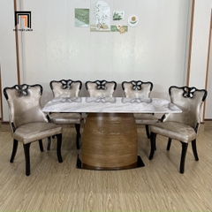 Bàn ghế ăn sang trọng GF27-BAD6-G323-B362 6 ghế da giả
