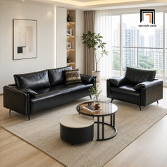 F5 Combo 2 ghế sofa da Pu bóng màu đen KT152 Napita cho sảnh chờ