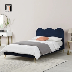 I1 Giường bọc nệm mút mềm GN68 Gidea vải nhung xanh đậm