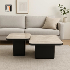 C5 Cặp 2 bàn sofa đá ceramic vuông BTPK90 Trivoli khung chân sắt