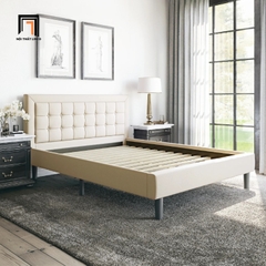 F3 Giường ngủ vải nỉ trắng kem GN3 Pinheiro 1m6 x 2m giật nút