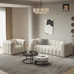 E1 Ghế sofa băng đẹp vải lông cừu BT267 Kaisei dài 2m màu trắng kem
