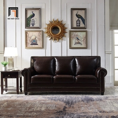 J1 Bộ ghế sofa phòng khách châu Âu KT162 Clyro da Pu nâu đậm