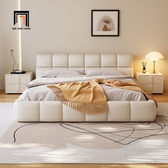 D2 Giường bọc da giả xám trắng GN93 Brodie phòng ngủ cao cấp