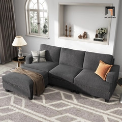 C5 Set ghế sofa băng kèm đôn vuông BT186 Nolany 2m1 xám đen vải nỉ