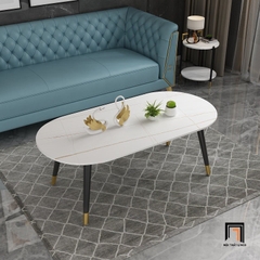 H2 Bàn sofa phòng khách nhỏ gọn BSF43 Camin mặt đá oval 1m