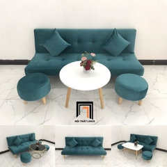 E5 Bộ ghế sofa giường đa năng SFG xanh lá vải nhung cho phòng ngủ