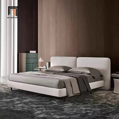 H2 Giường ngủ kiểu dáng trẻ trung GN74 Bagos vải nhung xám trắng