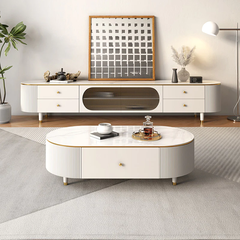 O1 Bàn sofa mặt đá oval cao cấp BSF18 Modana 1m hộc kéo hiện đại