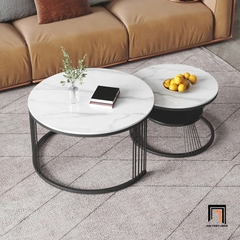 E3 Cặp bàn sofa mặt đá tròn BSF34 Rolate khung chân xòe xinh xắn