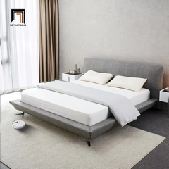 Giường ngủ vải nỉ xám lông chuột GN61 Amaya chân inox