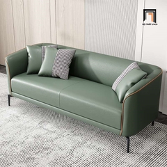 A7 Bộ ghế sofa màu xanh lá KT67 Polan da giả chạy viền nổi bật