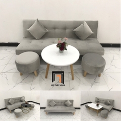 I2 Set ghế sofa giường nằm xinh xắn SFG xám trắng vải nỉ nhung