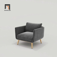 H1 Set 2 ghế sofa phòng khách KT111 Genlis vải nhung chân inox đẹp