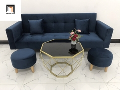 E5 Bộ ghế sofa giường thông minh SFGTV 2m xanh đen vải nhung