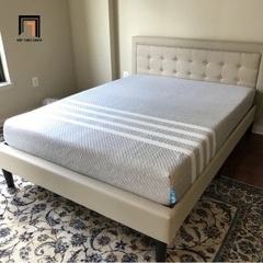 F3 Giường ngủ vải nỉ trắng kem GN3 Pinheiro 1m6 x 2m giật nút