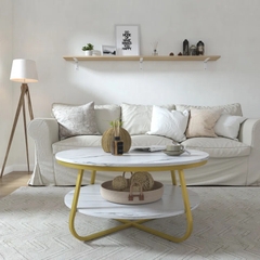V2 Bàn sofa đá tròn xinh xắn BSF13 Octagon 70cm khung chân vàng