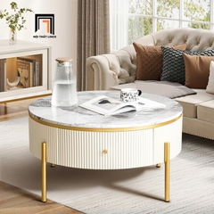 G2 Bàn sofa mặt đá tròn BSF60 Eureka 60 x 45 hộc kéo để đồ nhỏ