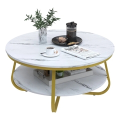 V2 Bàn sofa đá tròn xinh xắn BSF13 Octagon 70cm khung chân vàng