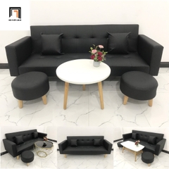 I4 Set ghế sofa giường gấp gọn 2m SFGTV da Pu màu đen giá rẻ