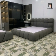E2 Giường ngủ kéo múi GN143 Lingo bọc nỉ xám đậm hiện đại