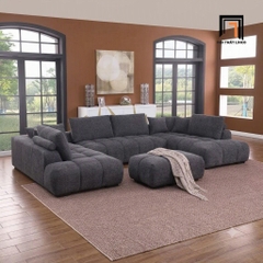 H3 Bộ Ghế Sofa U 3m15 Vải Nỉ Xám Đen UT32 Marigail Hiện Đại