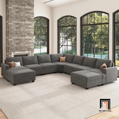 D2 Bộ Sofa U UT13 Anureet Màu Xám Lông Chuột Hiện Đại
