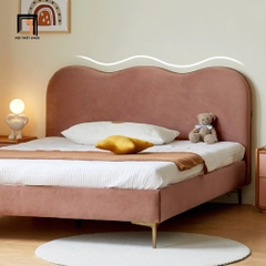 Giường ngủ bọc vải nhung GN37 Deva màu hồng nhẹ nhàng