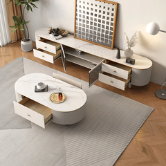 O1 Bàn sofa mặt đá oval cao cấp BSF18 Modana 1m hộc kéo hiện đại