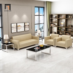 G1 Bộ ghế sofa văn phòng tiếp khách KT118 Pyon bọc da màu nâu
