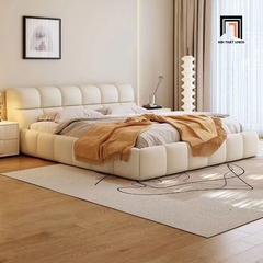 D2 Giường bọc da giả xám trắng GN93 Brodie phòng ngủ cao cấp