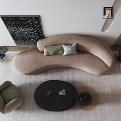A5 Ghế sofa băng cong dài 2m4 BT193 Cruces vải nhung màu xám đẹp