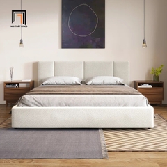 E2 Giường ngủ vải lông cừu trắng kem GN109 Jimie giá rẻ 1m6 x 2m