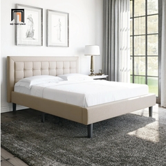 F3 Giường ngủ vải nỉ trắng kem GN3 Pinheiro 1m6 x 2m giật nút