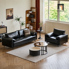 F5 Combo 2 ghế sofa da Pu bóng màu đen KT152 Napita cho sảnh chờ