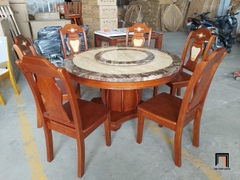 Bàn ăn gỗ màu nâu GF18-BAD6-G317-B359 mặt đá tròn 1m3