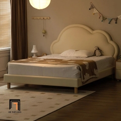 Giường ngủ bọc da simili GN38 Dillian màu trắng kem xinh xắn