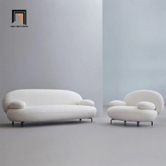 D1 Bộ ghế sofa xinh xắn màu trắng kem KT56 Nina kiểu dáng cong