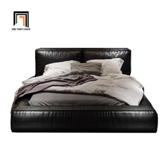 F2 Giường ngủ da giả sang trọng GN102 Dornie màu đen bóng