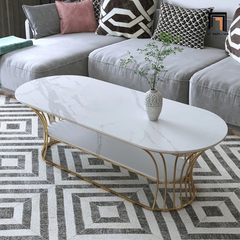 V1 Bàn sofa mặt đá oval 2 tầng BSF50 Kirdy 1m khung chân uốn cong