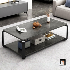 O1 Bàn sofa mặt đá trắng 2 tầng BSF25 Basel 1m khung chân vàng