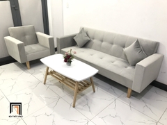 E2 Bộ ghế sofa gia đình xinh xắn NS02 màu xám tro vải nhung