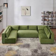 P1 Ghế sofa góc chữ U vải nhung màu cam GT101 Hudson 2m8 x 1m6