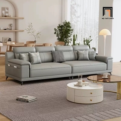 B1 Ghế sofa băng da hiện đại BHQ62 Pilton 2m4 da giả xám trắng