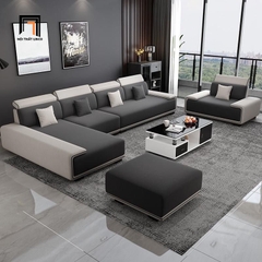 E2 Ghế sofa góc L lớn GT259 Ramia 3m2 x 1m8 phối màu vải đen trắng